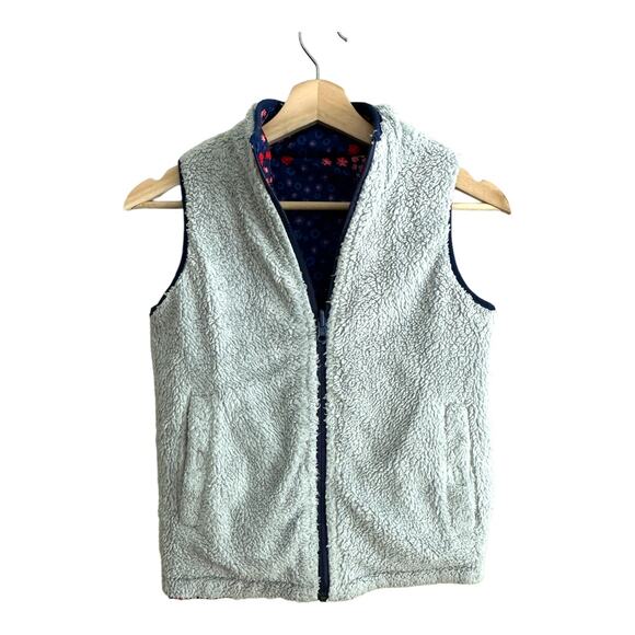 Reversible Vest Floral Buffalo David Bitton 7 8 Girls Blue Floral Sherpa Fleece - Picture 5 of 10